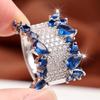 Stunning Silver Color Blue Teardrop Zircon Wide Band Ring for Women Daily Wear and Party Gift