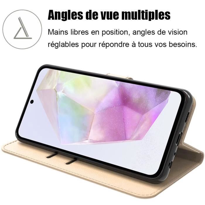 Coque de protection - BOOLING - pour Samsung Galaxy A35 5G - Cuir Synthétique - Doré - avec 2 Verres trempés