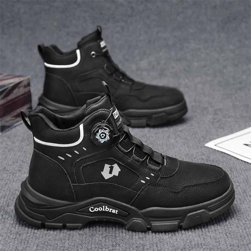 Men's Mountaineering Short Boots Fashion Retro Rotating Button High Top Thick Sole Men Sports Shoes Outdoor Travel Casual Shoes