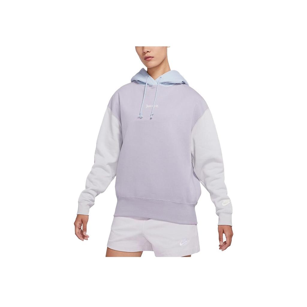 Nike Sportswear Embroidered Logo Colorblock Fleece-Lined Hoodie Pullover Women Tops Light-Purple DO6961-521