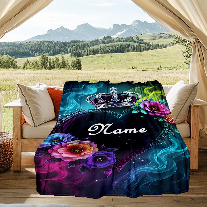 1PC Custom Name Royal Heart outdooor Flannel blankets Throw Blanket All-Season Throw Gift Bedspread for Couch, Bed, Camping Holiday Birthda