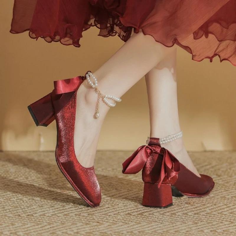 Fashion Red High Quality 2025 Trending Luxury Pearl Women's Sandals Comfort Vintage New Breathable Fashion Vip Korea Trend Ladies Shoes