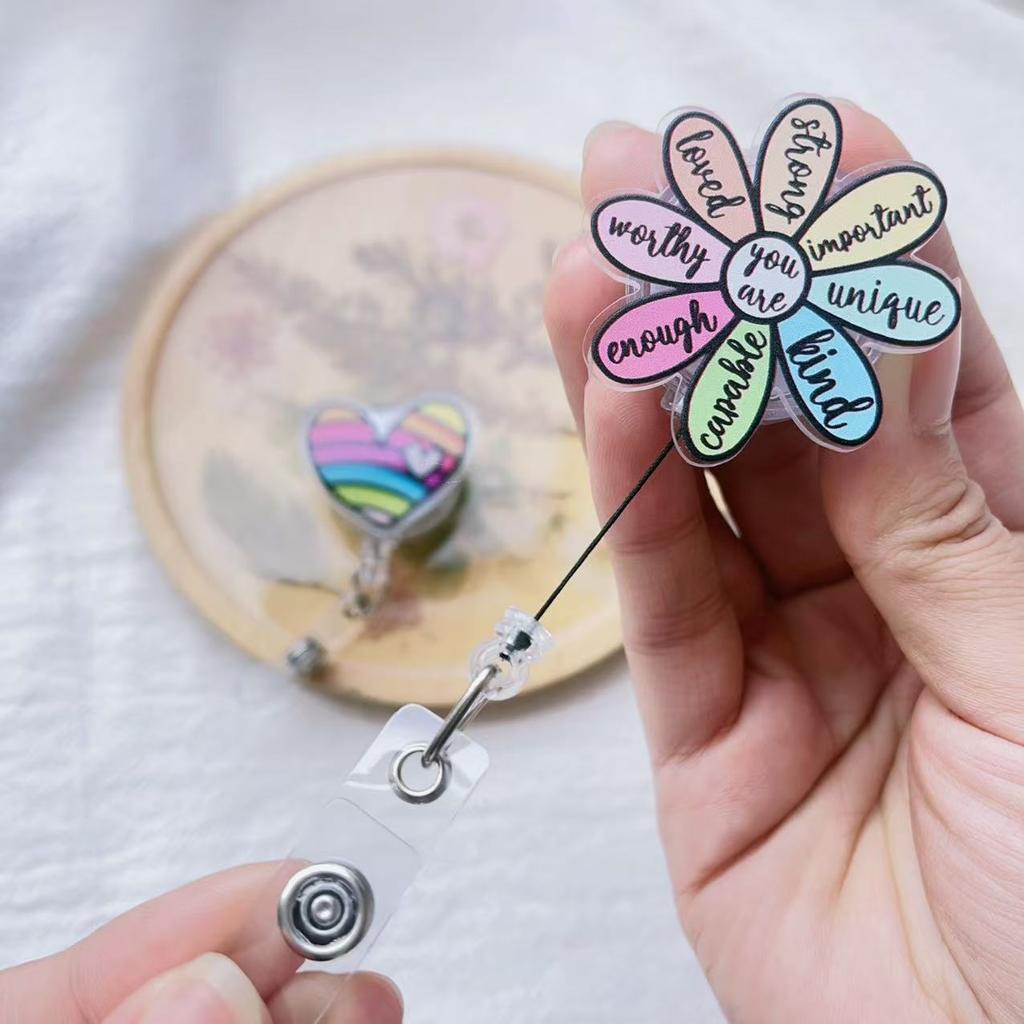 Id Card Holder Acrylic Retractable Badge Reel Lanyard Badge Holder Cute Cartoon Badge Reel For Office School Hospital