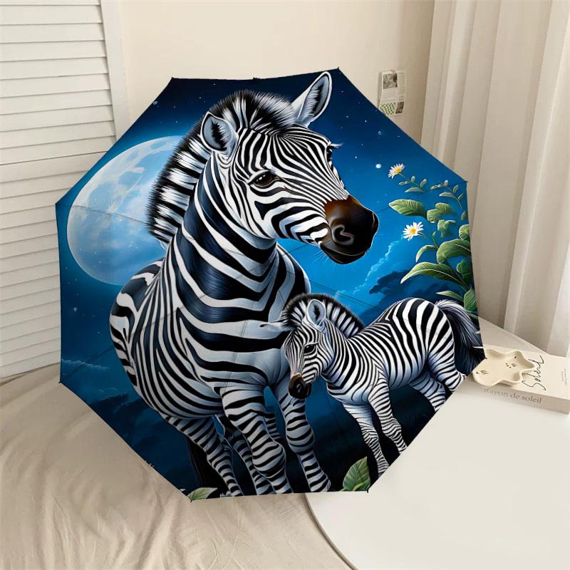 

1PC zebra moonlight Umbrella-8-Rib Reinforced Portable Folding Travel Suitable for All Seasons Outdoor Daily Use-J414