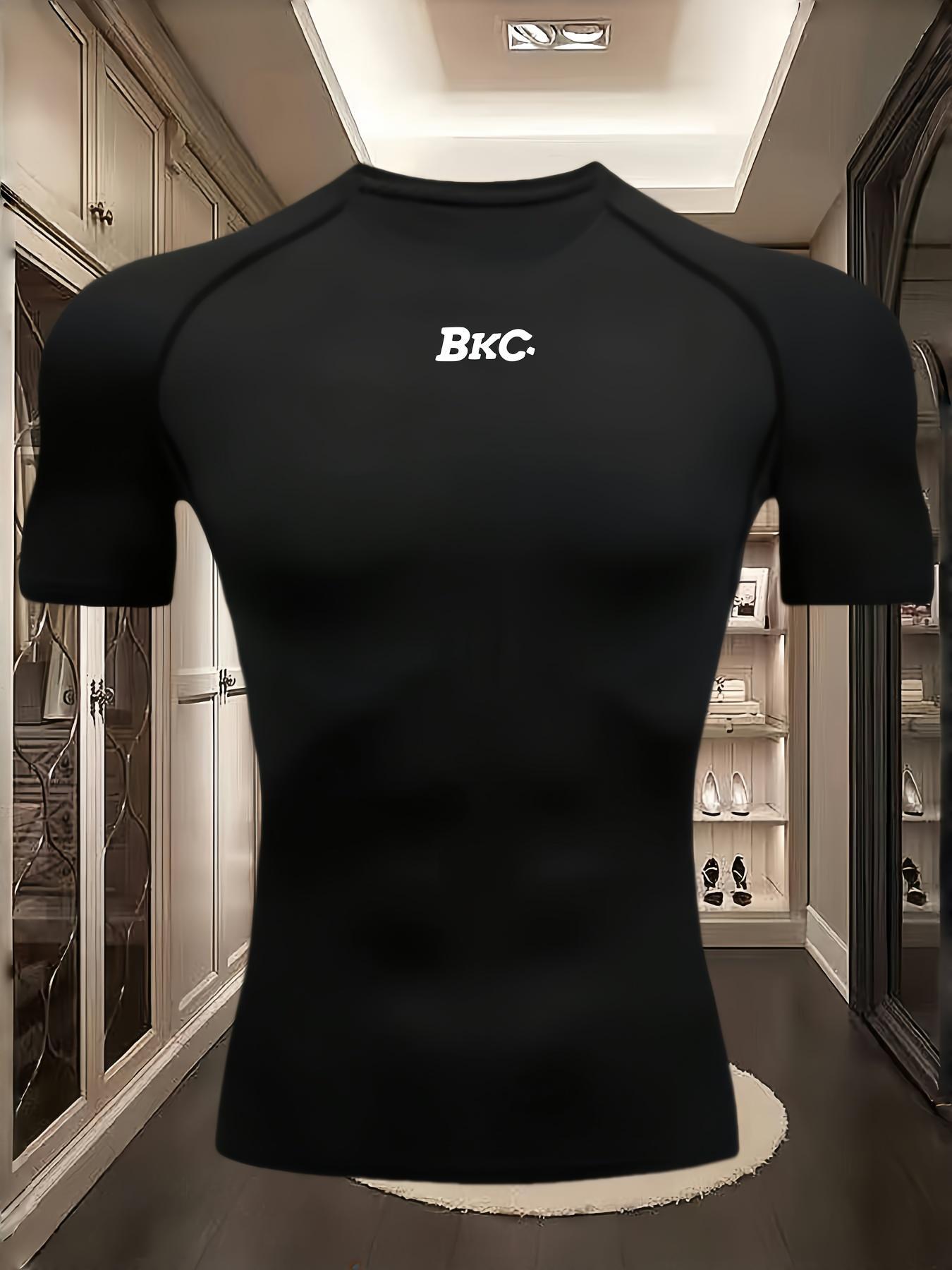 Men s Black  BKC  Print Compression T-Shirt, Quick Dry Breathable Workout Top S чёрный