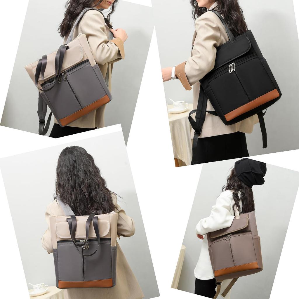 Welltude Leichter Damen-Tote-Rucksack für Pendeln und Schule, Großes Fassungsvermögen, Wasserabweisend, Reißverschluss-Design, Mehrere Fächer (Schwarz)