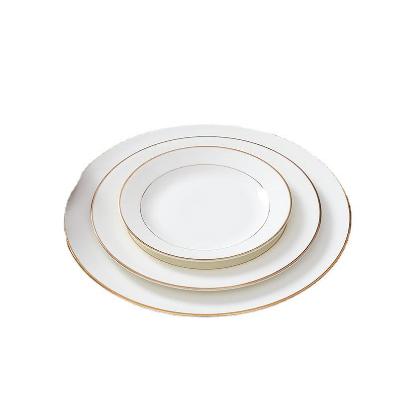 Gold Rimmed Jingdezhen Bone China Flat Plate - Elegant Ceramic Dinnerware for Home & Restaurant