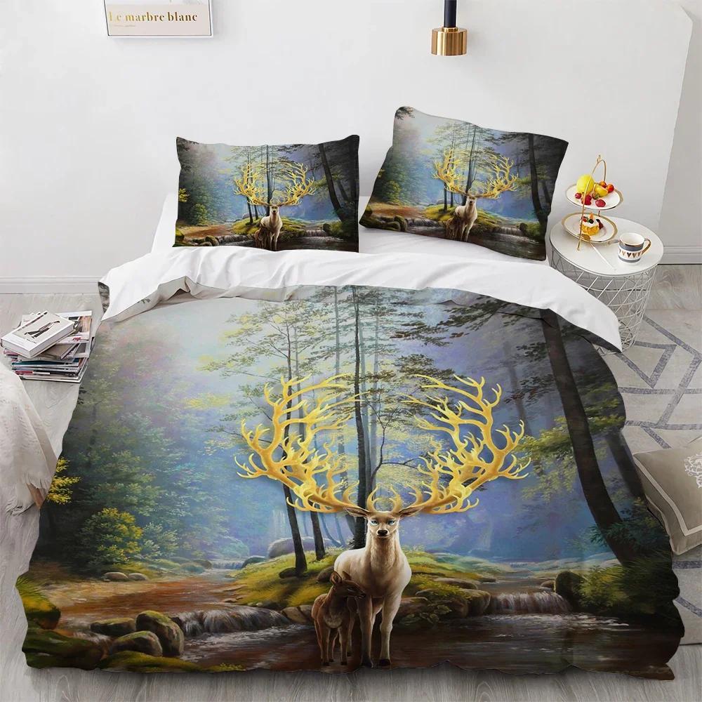 Black Theme Jungle Mose Soft Duvet Cover Set for Boy Ten Girl Bedrom Set 3D Print Grey Elk Der Soft Microfiber Warm Comforter Cover