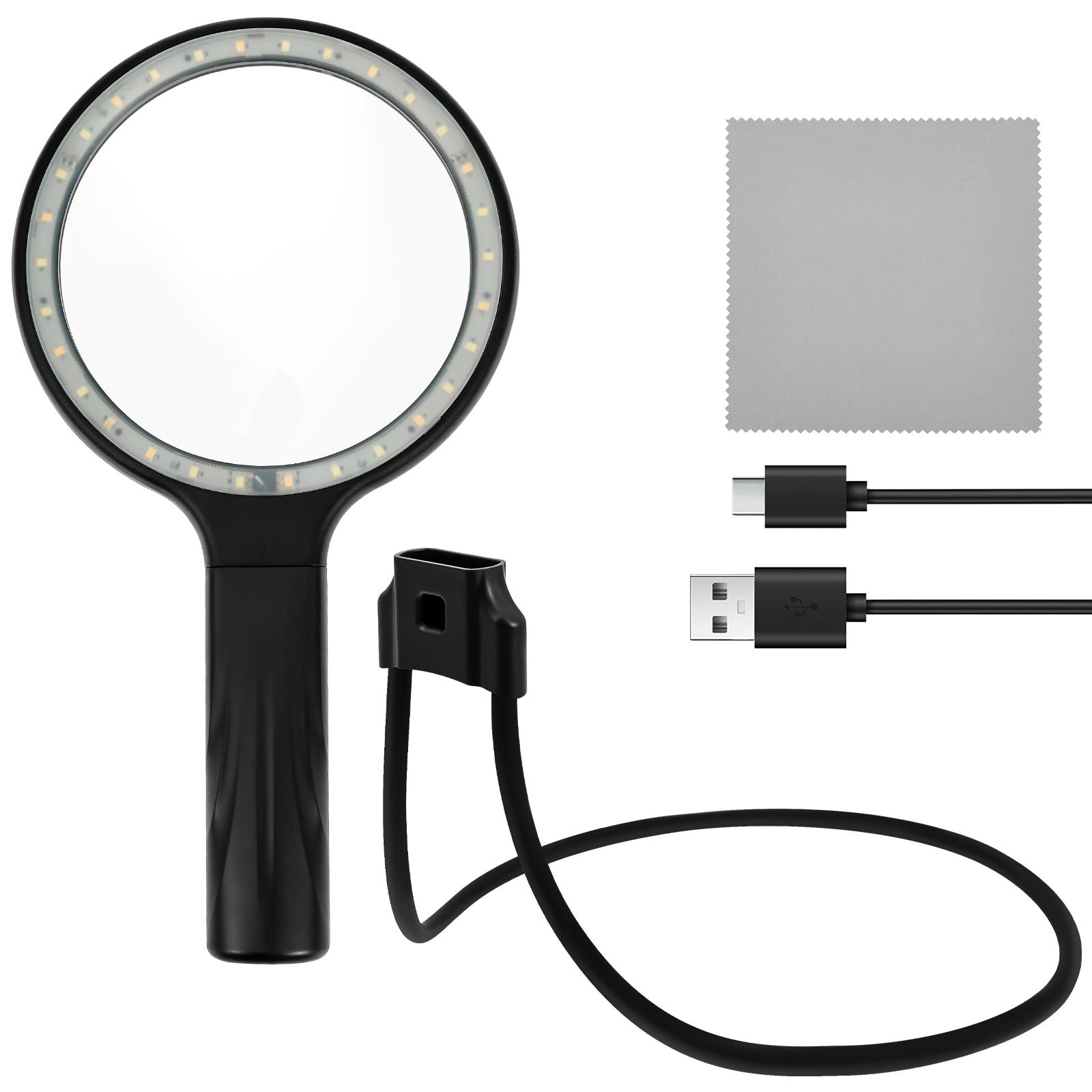 

3 IN 1 Neck Wear Magnifying Glass with LED Light Flexible Lighted Magnifier For Coins Stamp Kids Seniors Reading Sewing Crafting чорний
