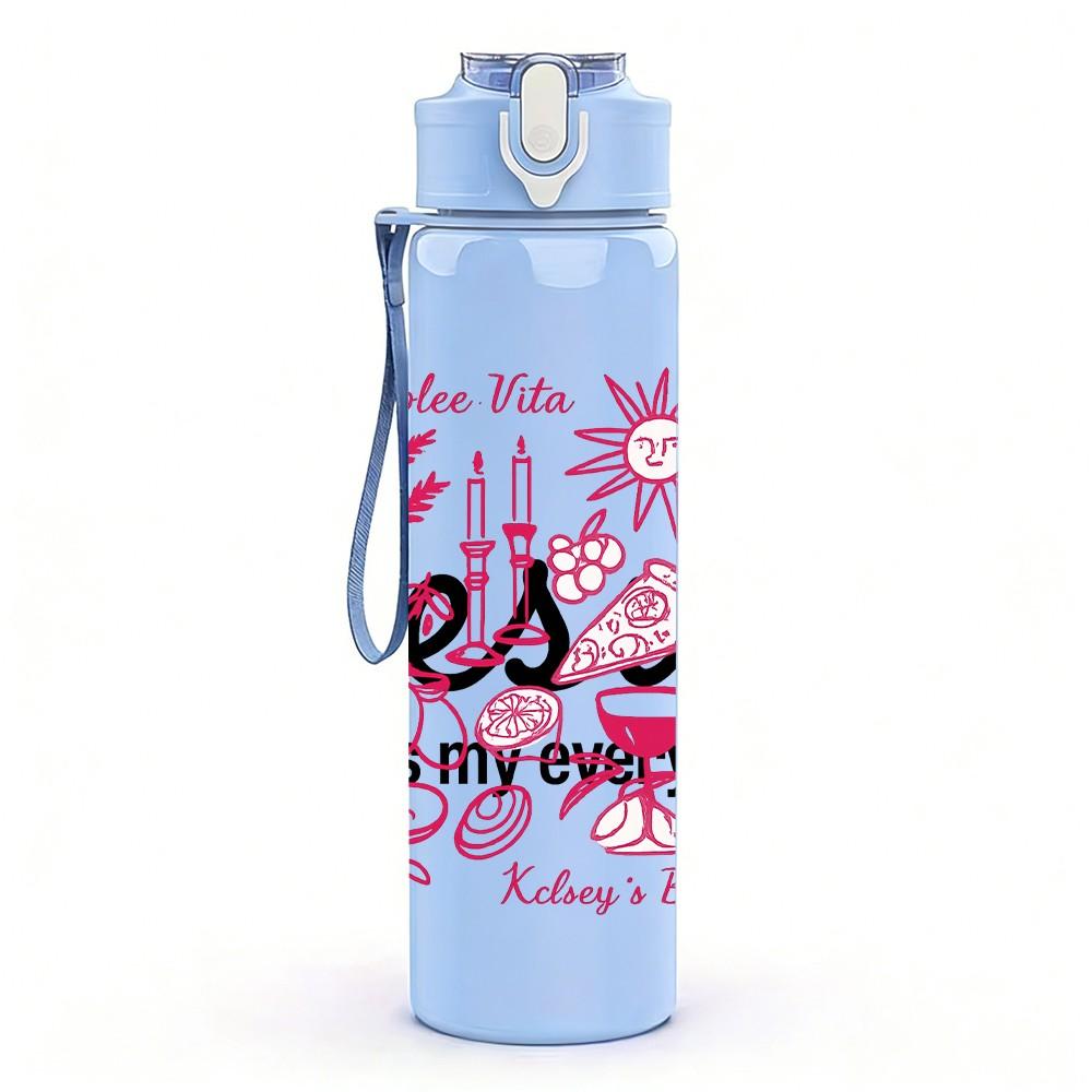 1PC Jesus Floral Letter Art 750ml Color Plastic Sports Water Bottle Leakproof Flip Straw Lid Suitable for Sports Office Home Use