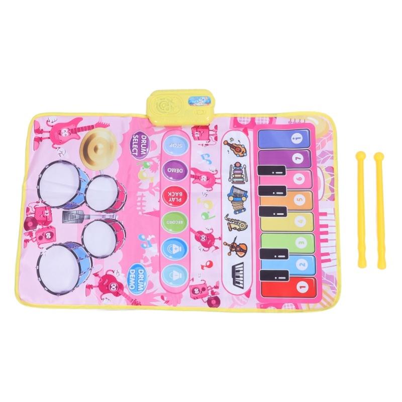 2 In 1 Baby Piano And Drum Mat 13 Keys 5 Music Instruments Sounds Interactive Game Baby Musical Mat For Toddler Pink