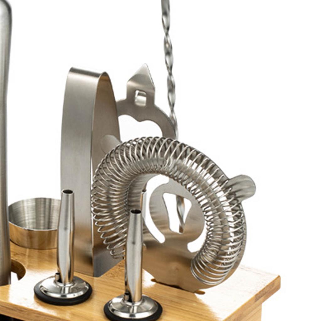 10PCS Home Bartending Kit Stainless Steel with Bamboo Tray Cocktail Mixing Tool Set for DIY Novice