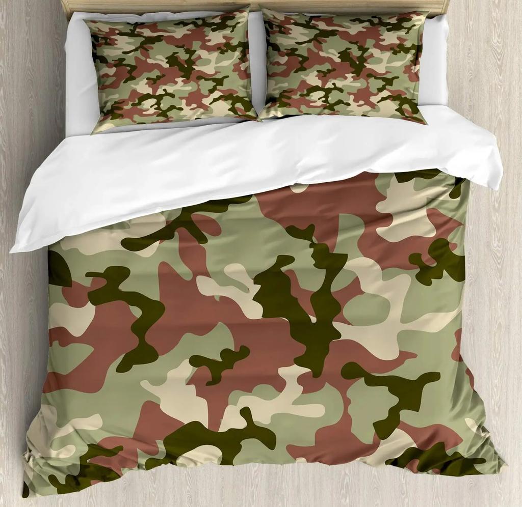 3 Pcs Grey Camo Comforter Bedding Set Full Size, Camouflage Army Design Bedding Collections for Kid Boy, Soft All-Season Bed Set