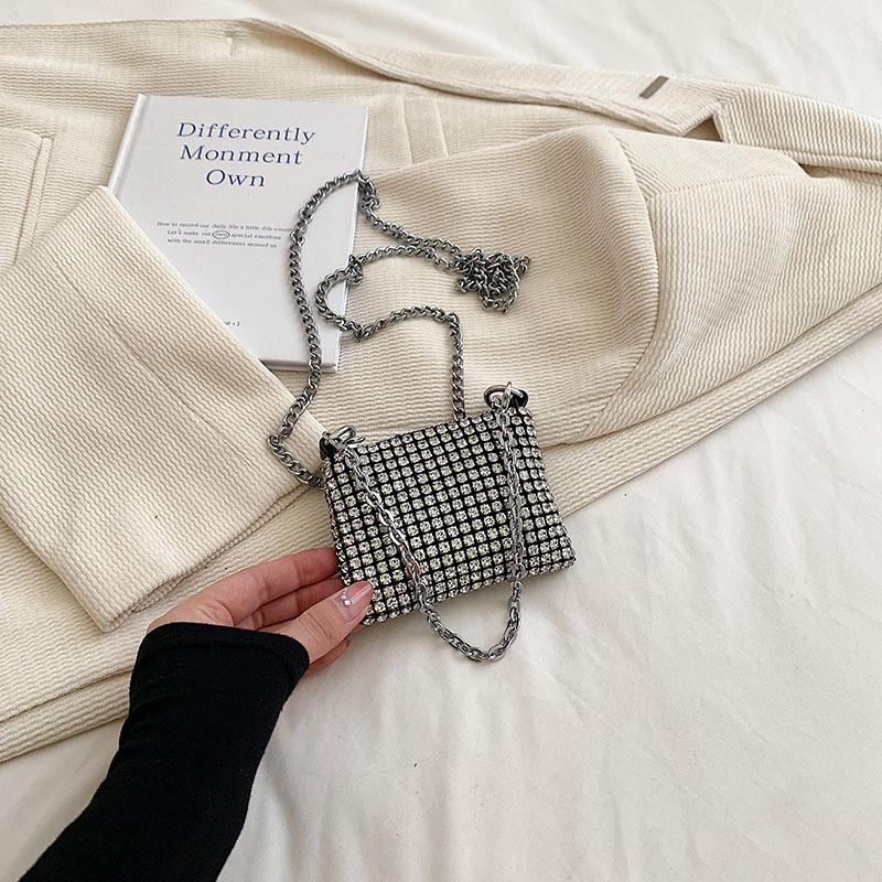 

Stylish Children s Small Square Bag With Charming Rhinestone Chain For Modern Girls And Boys Small Silver