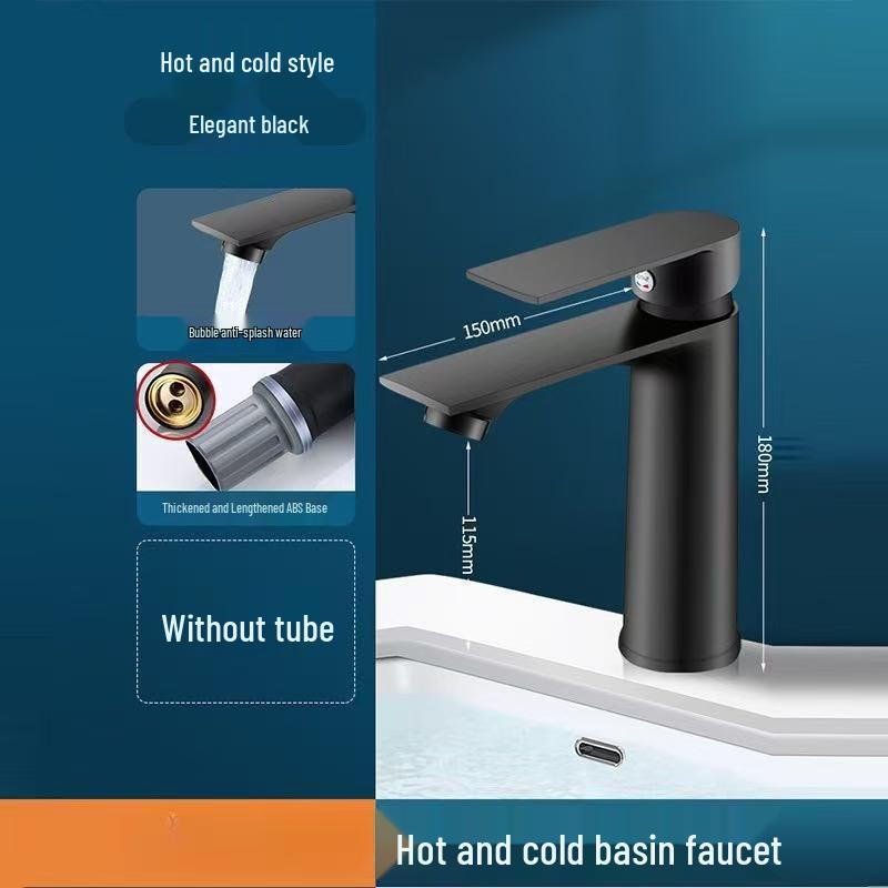 Vanity Basin Faucet with Pull-up Drain for Hot & Cold Water