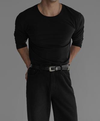 Baulopeulodeogteu Cotton Muscle Fit Long Sleeve T-Shirt [Black]