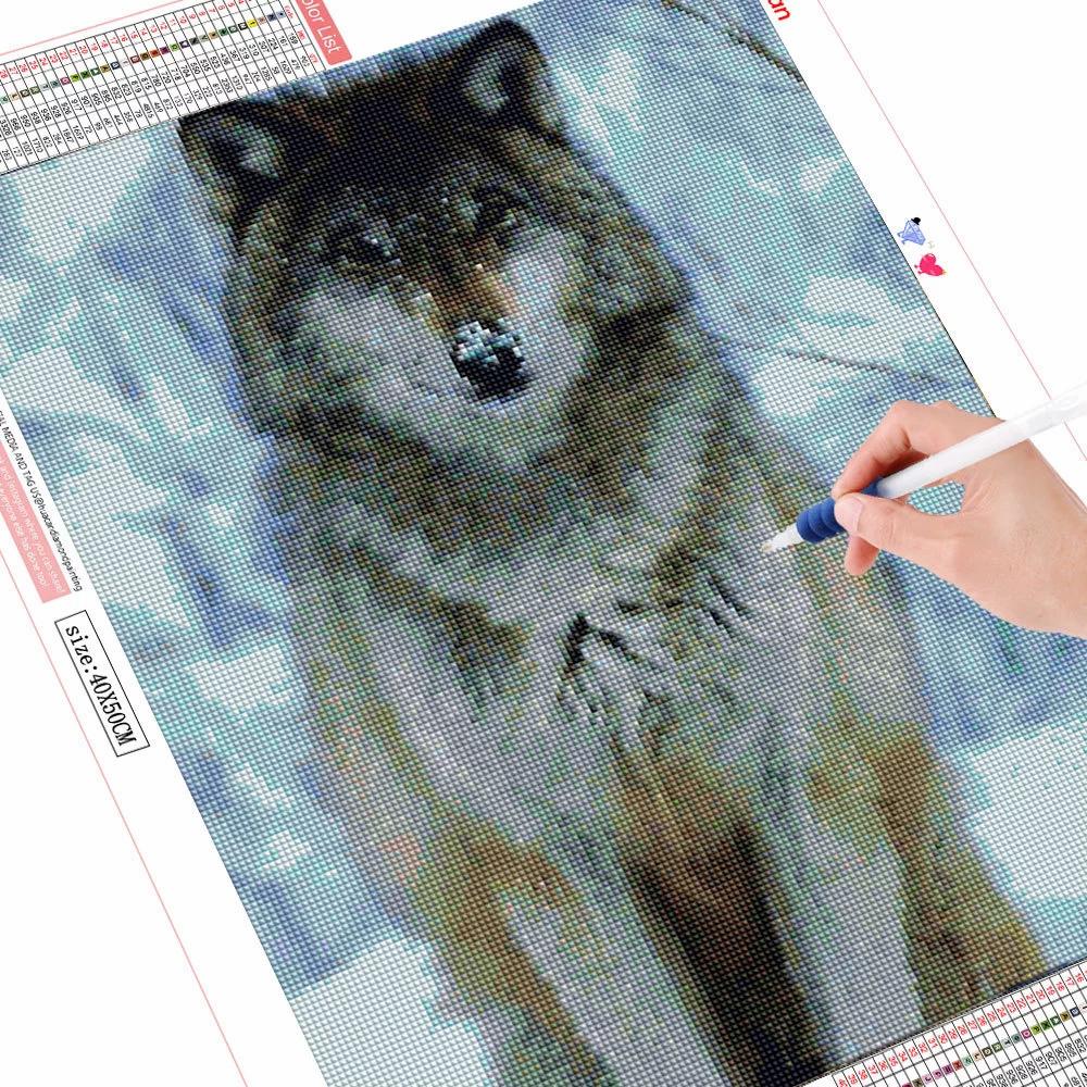 5D-Diamant-Gemälde zum Selbermachen, rund, quadratisch, Tier-Wolf, Diamant-Stickerei, Kreuzstich, Schnee-Mosaik, Kunsthandwerk