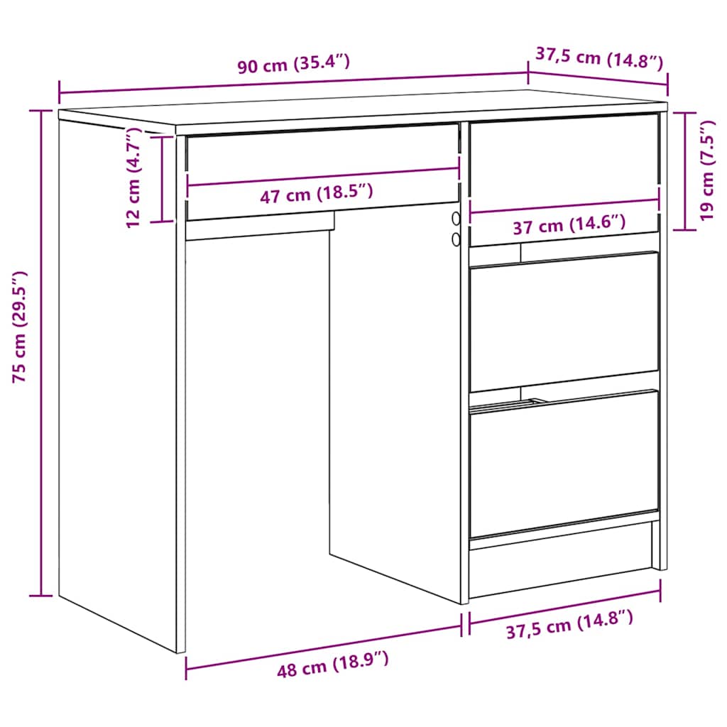 Concrete Grey Desk 90 x 37.5 x 75 cm Engineered Wood