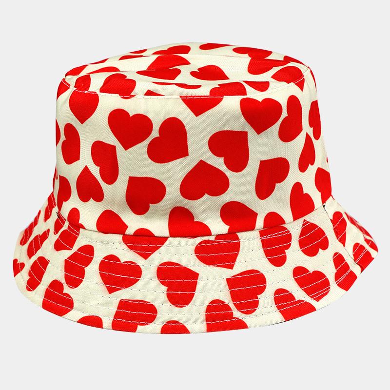 Summer Heartshaped Printed Doublesided Hat Outdoor Sunscreen Fishermans Hat