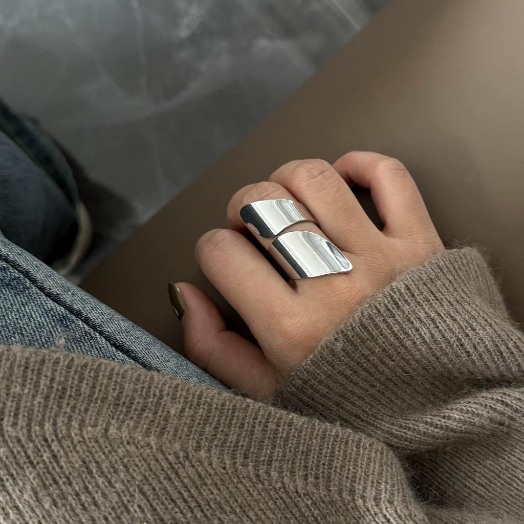 Hip Hop Silver Color Double-layered Cuff Finger Rings For Women Punk Fashion New Jewelry Gift Party Music Festival