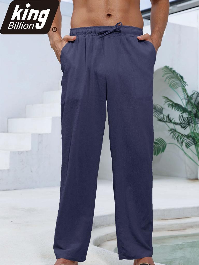 Men's Cotton Linen Pants Straight Leg Lightweight Breathable Comfortable Trousers Beach Style Solid Color Casual Cozy Sweatpants
