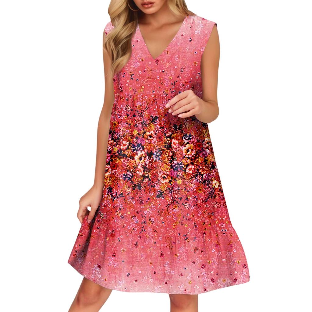 Women's Casual Fashion Breathable V-neck Vest With Pockets Floral Holiday Dress