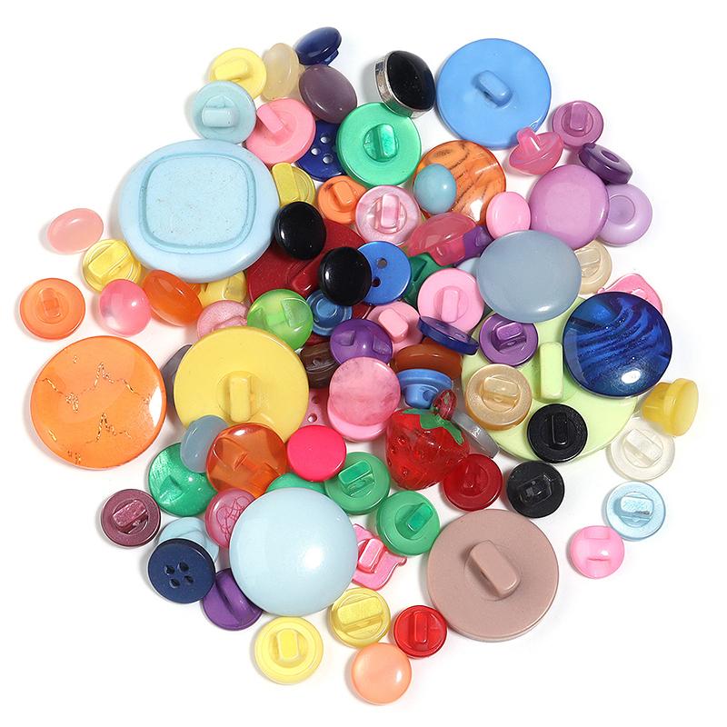 80PCS Resin Round Colored Buttons 2/4-Holes Mixed Buttons Handmade DIY Manual Button Painting Material Clothing Accessories