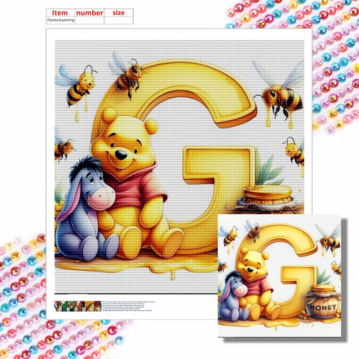 

Алмазная живопись своими руками Круглые алмазы Буквы «G» в Винни и Иа Полная алмазная мозаика Домашнее украшение Живопись Набор для вышивания крестом Round 20x20cm