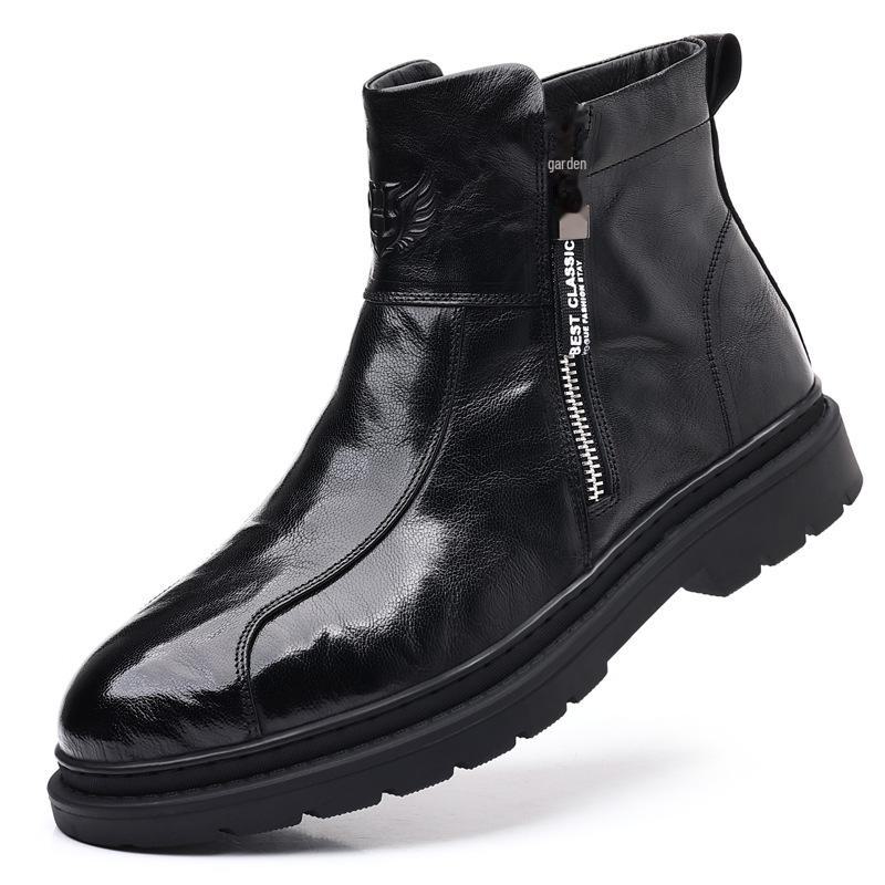 Men's Genuine Leather High Top Winter Boots - Warm Velvet-Lined Casual Martin Boots in British Style.