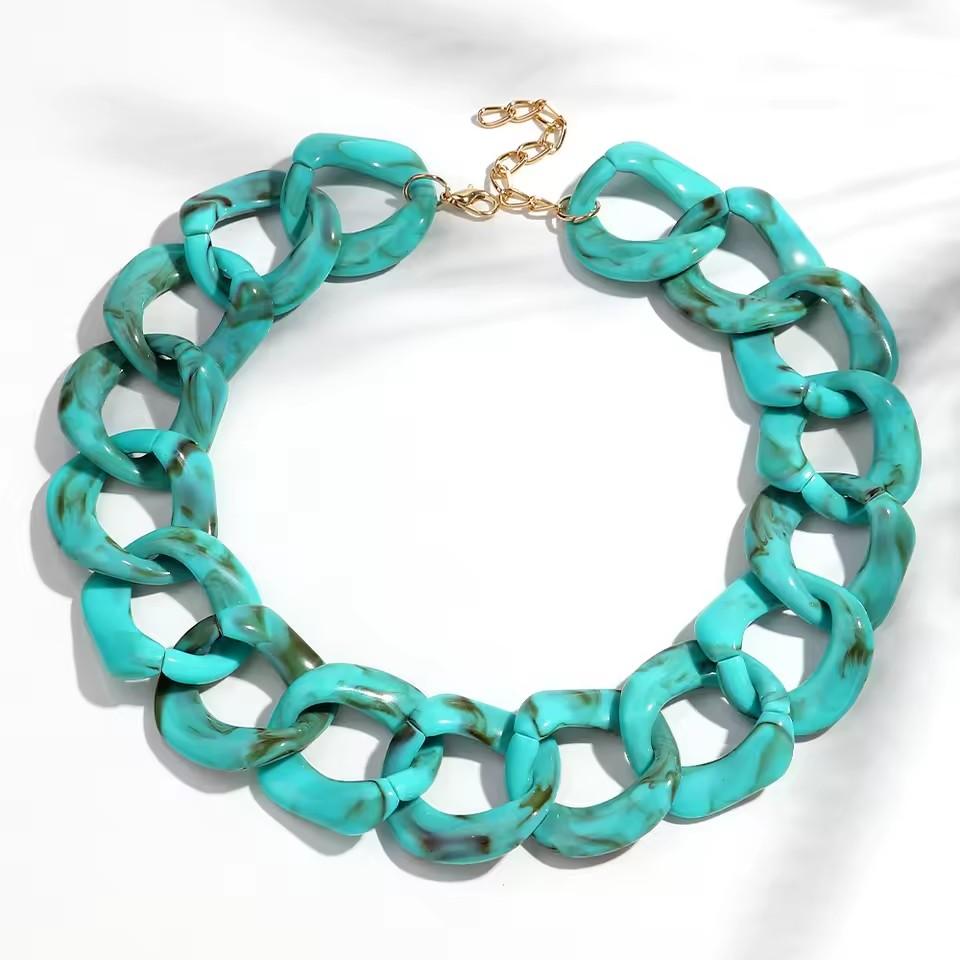 Vintage Square Chain Choker Necklace for Women Punk Fashion Big Resin Leopard Chunky Link Chain Collar Statement Jewelry Bijoux