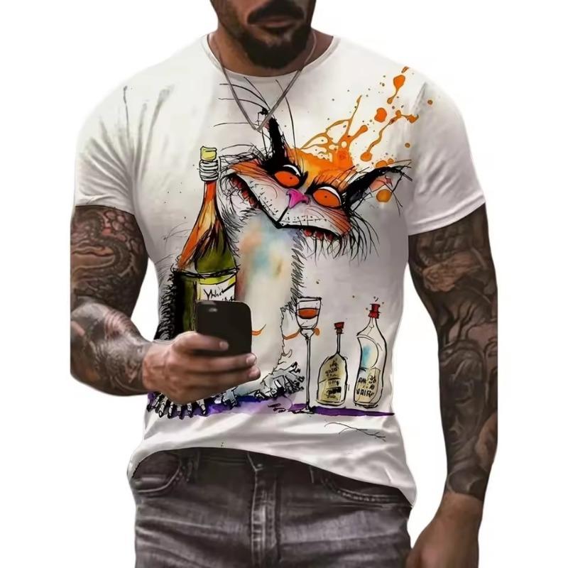 

Футболки с мультяшным 3D-принтом и забавной графикой животных, летние топы с коротким рукавом и круглым вырезом, повседневные свободные мужские футболки, мужская одежда Harajuku 6XL