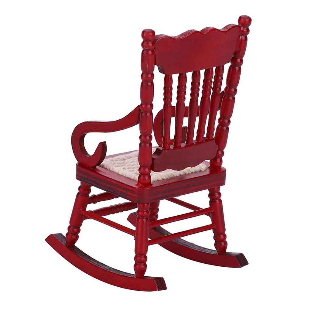 1:12 Miniature Furniture Wooden Rocking Chair for Dolls House Decor Toys (White)