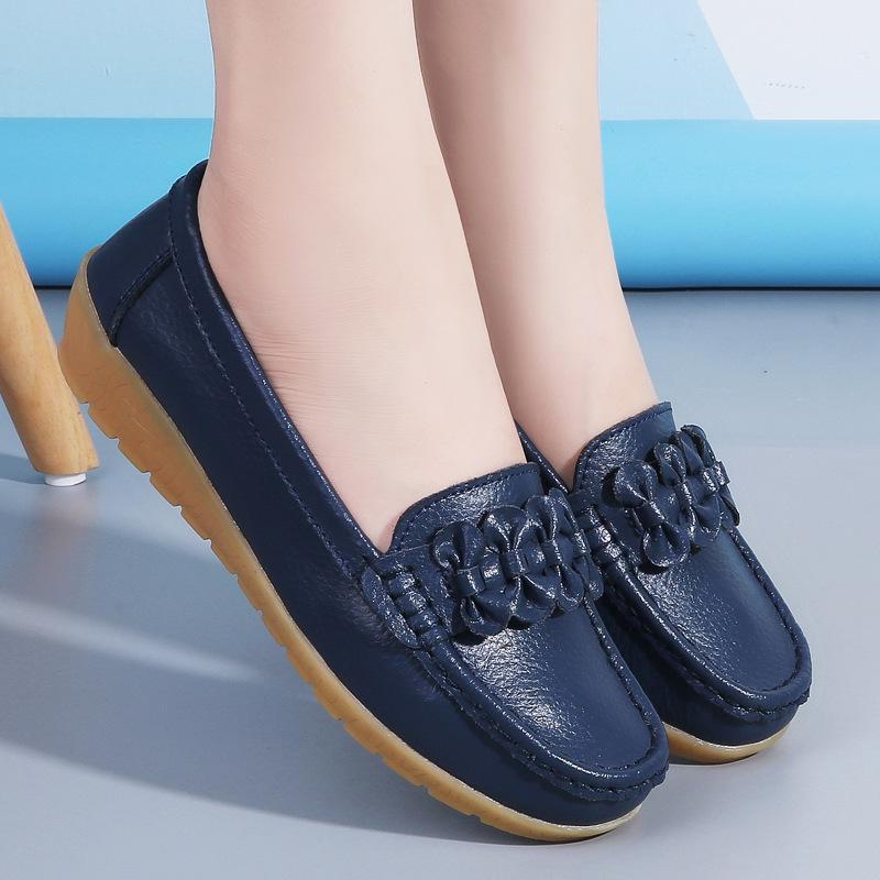 Chaussures d'infirmière en cuir véritable pour femmes, printemps et automne 2023 : chaussures décontractées à talons plats et compensés