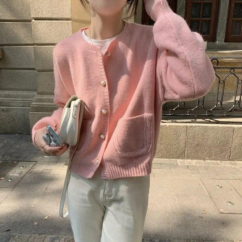 Sweater Female Autumn O Neck Knitted Cardigan Fashion Solid Long Sleeve Sweet Little Fragrance Sweater Cardigan Female Top