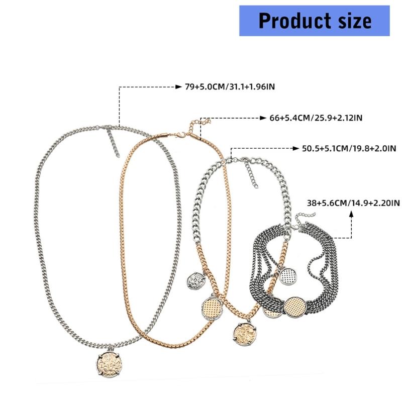 4PCS Bold Bohemian Stackable Chain Necklaces Adjustable Length Punk Rock Chic Collarbone Chain Jewelry