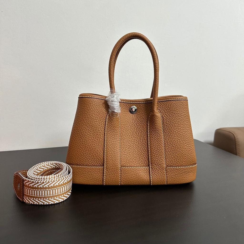 Top Layer TC Cowhide  Mini Garden Bag Genuine Leather Tote Bag Single Shoulder Crossbody Handbag Wide Shoulder Strap Women's Bag