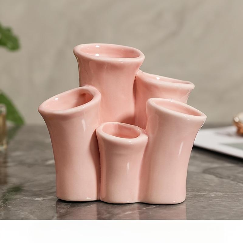 

Creative Sea Coral Ceramic Toothbrush Holder,Makeup Brush Organizer,Multi Compartment Countertop Storage Box, Decorative Pen Holder