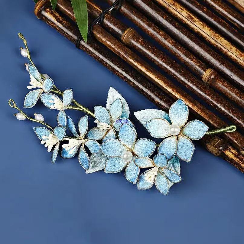 Original New Style Blue Hanfu Headdress: Ancient Classical Flower Hairpin Accessories