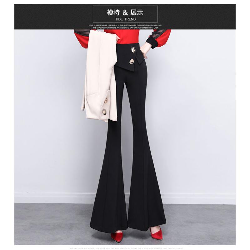 Harajuku Summer OL Office High Waist Women's Wide Leg Capris Long Pants for Women Skinny Flare Pants Woman Trousers Black