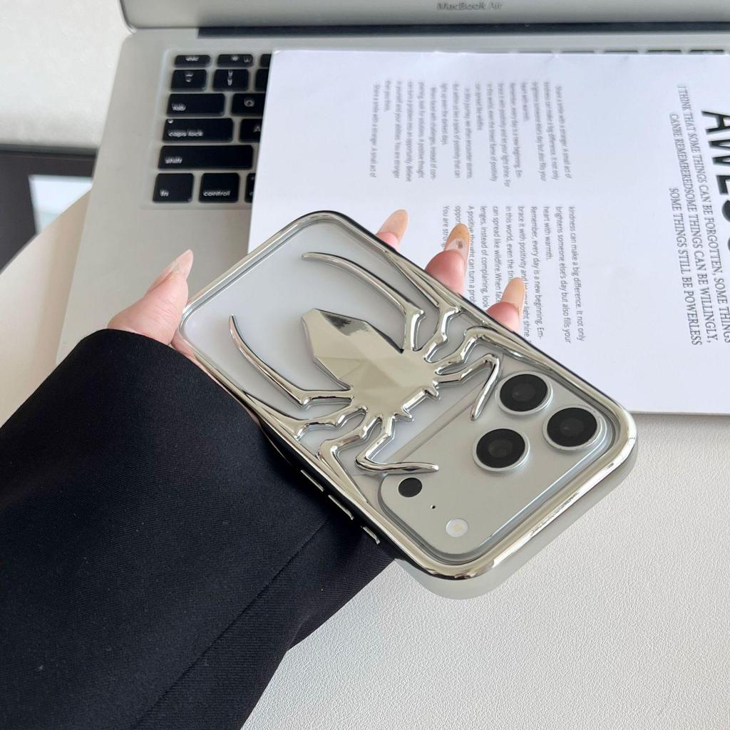 Creative Frosted Hollow Spider Case for iPhone 17 Pro Max - Trendy 3D Protective Cover for Apple 16