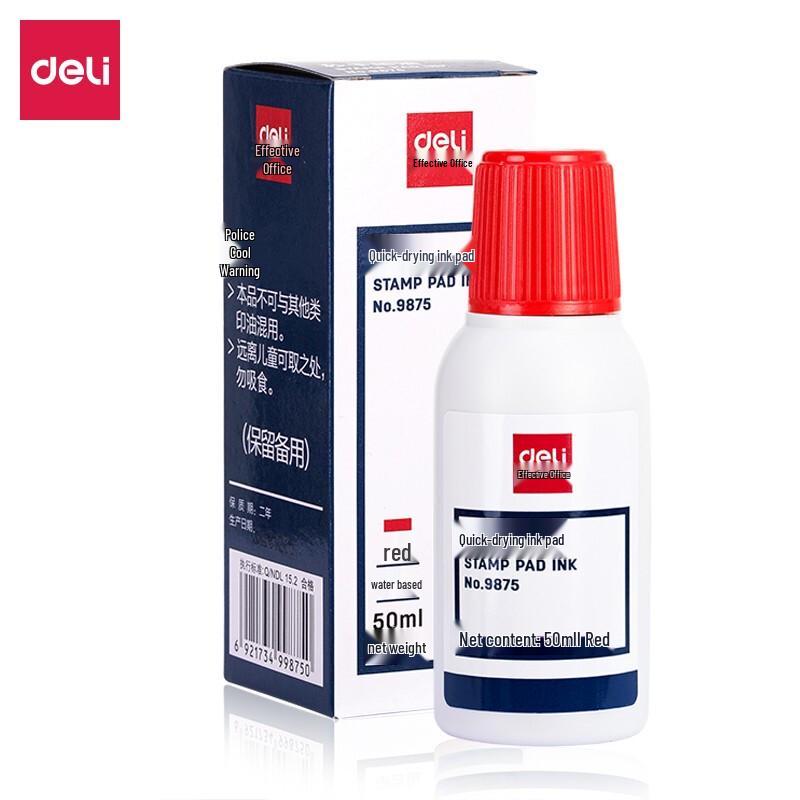 Deli 9875 Quick-Drying Accounting Stamp Pad Ink Oil (Red)