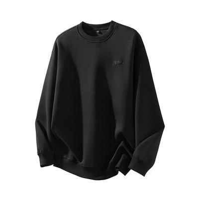 Novo Moletom de Manga Comprida de Bambu para Outono e Inverno para Homens Top Simples Bordado de Gola Redonda