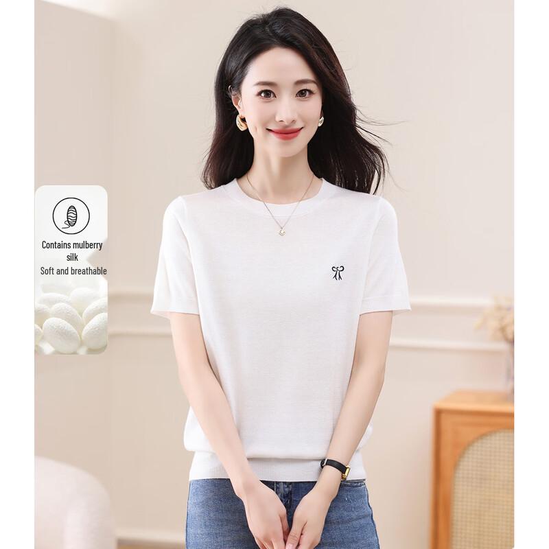 

SNOWFLYING Women s Silk Blend Embroidered Knit T-shirt M