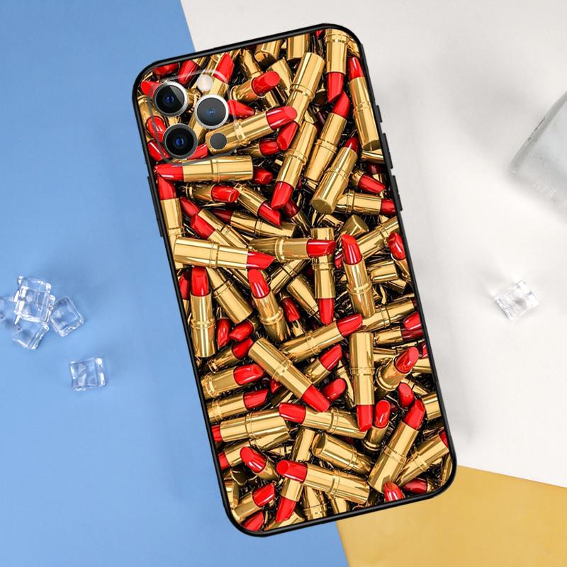 Lipstick Make Up Phone Case For iPhone 16 Pro Max 12 13 Mini 11 14 15 Pro Max XR 16 15 Plus 16e Cover Shell