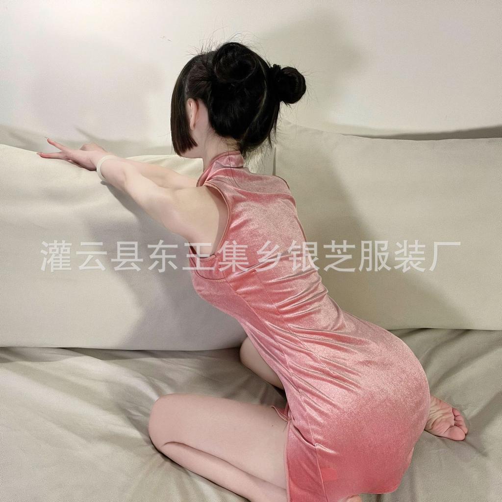 Sex Underwear Retro Split Shoulder Thin Cheongsam Uniform Seduction Clothes Passion Suit Women