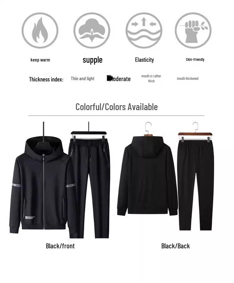 Męski zestaw bluzy z kapturem i spodni z podszewką z polaru Włoski Dzięcioł