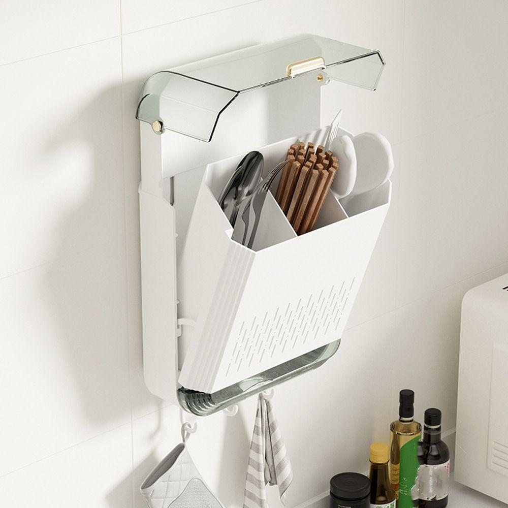 Wall Mounted Kitchen Cutlery Holder Breathable Draining Racks Chopstick Storage Box  Spoon Storage