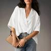Fashion Women Summer New Arrival Short Sleeve Lapel Casual Loose Top Solid Color Shirt Solid Color Shirt