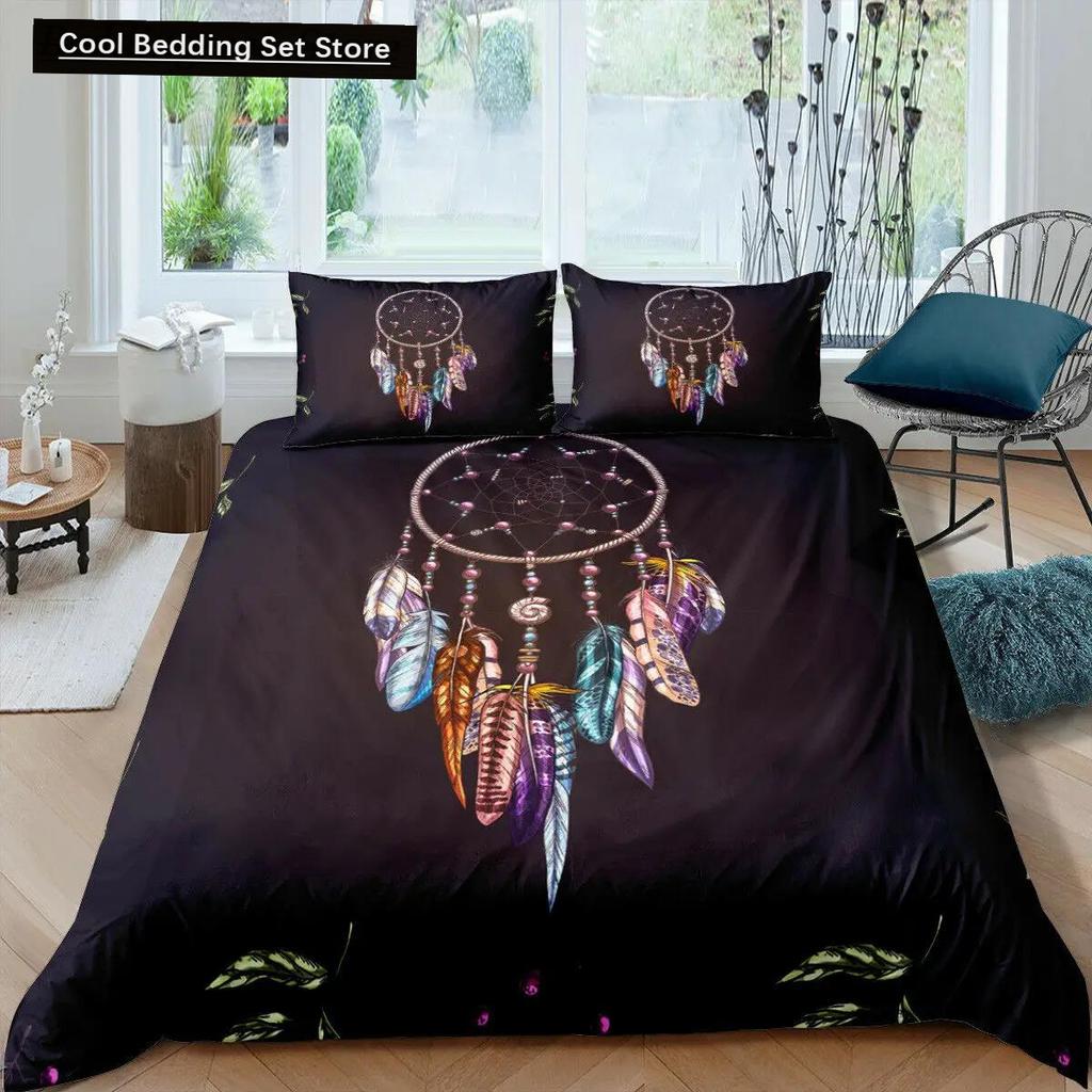 Dream Catcher Duvet Cover Mandala Bohemian Feather Polyester Quilt Cover Exotic Ethnic Tribal Hippie Full Twin Double Queen King