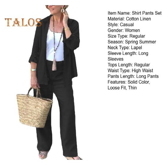 2-teiliges Damen-Outfit mit Revers, langen Ärmeln, Knopfverschluss, Hemd mit hoher Taille, geradem, weitem Bein und langen Hosen